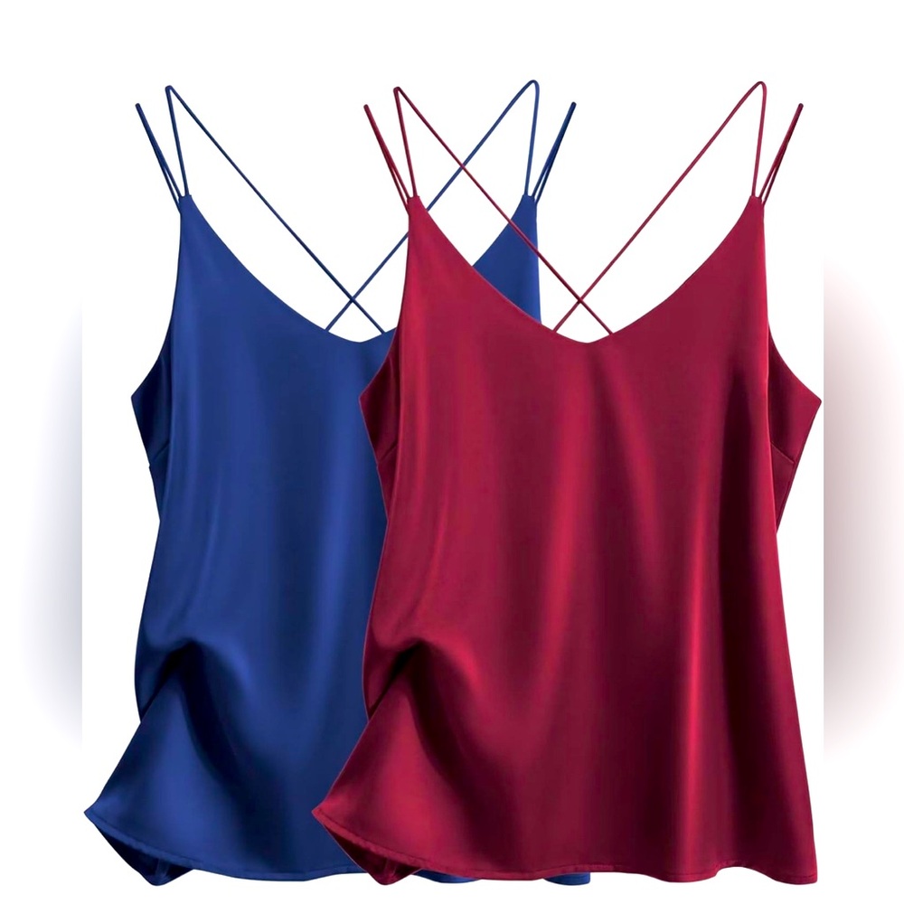 Elegant Women's Spaghetti Strap Tops - Blue and Red